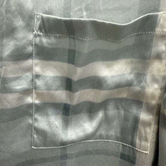 Burberry Womens Pajama Light Blue Plaid Silk Button-Up Shirt Small - Picture 5 of 8